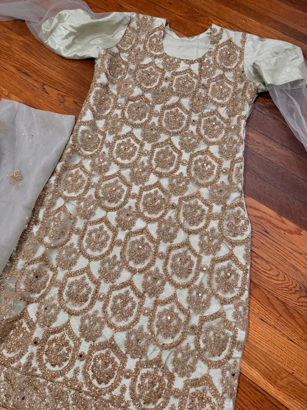 Embellished mint & Gold Girls Party Dress